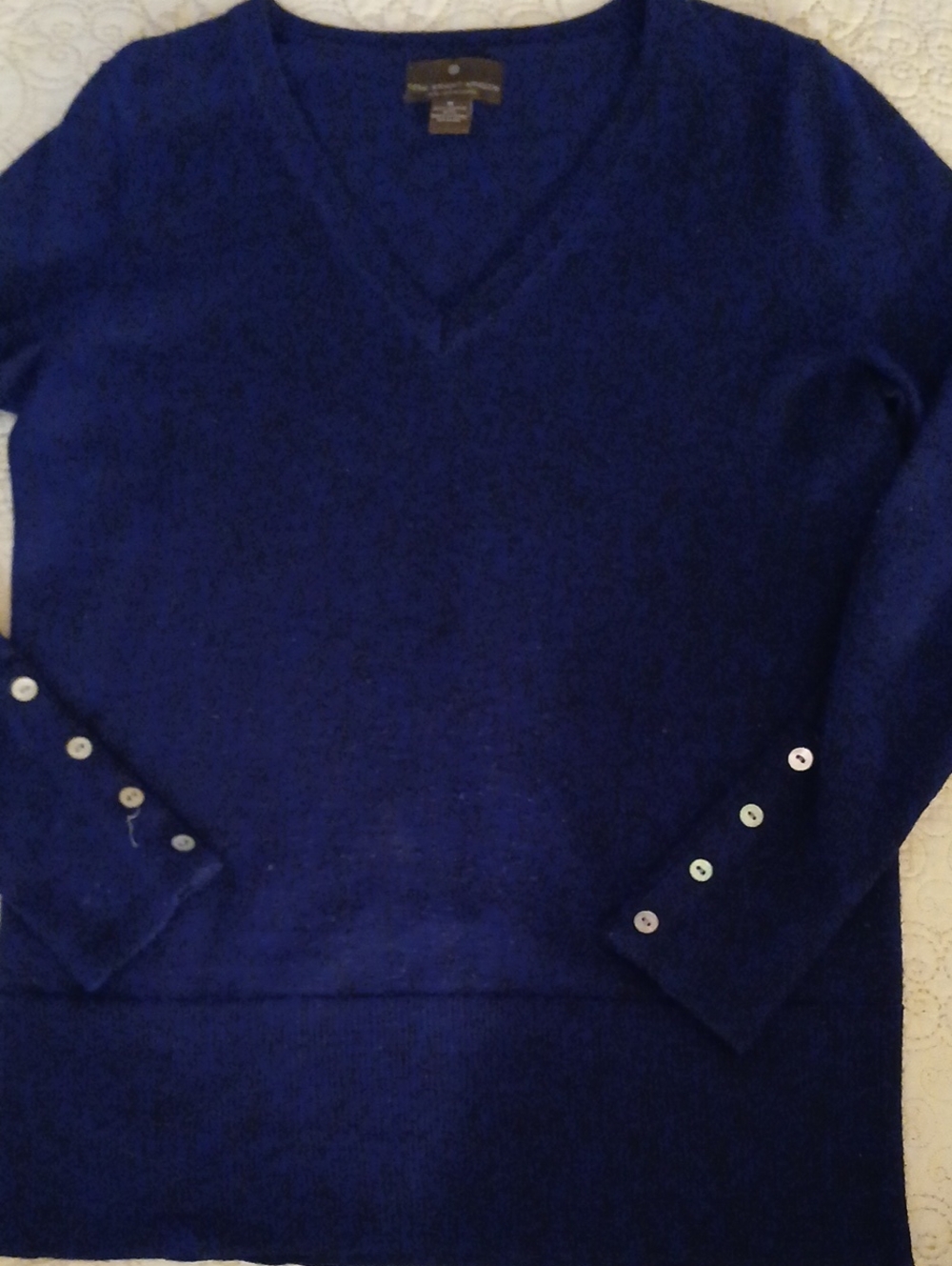 Fenn Wright Manson Navy Blue V-neck Merino Wool Sweater Size M